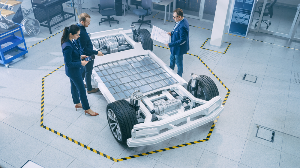 rare earth metals used in ev batteries. Car chassis pictured.